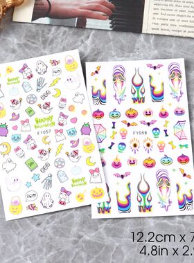 2pcs Cute Halloween Pumpkin Nail Art Stickers Cat Ghost Spid