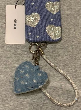 GIF牛仔纹爱心星星满钻短绳适用任何苹果华为手机壳钥匙扣配饰