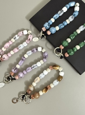 轻奢高级仿玉石珠宝串珠包包挂饰钥匙扣挂件手机壳套挂链配饰挂绳