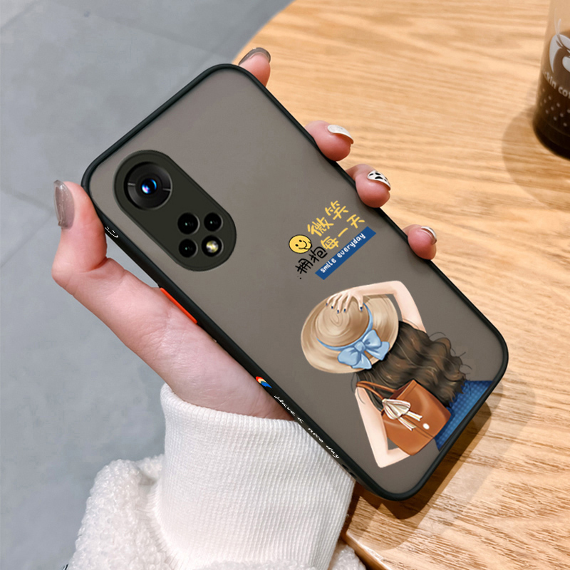 适用华为nova9手机壳微笑女孩nova9seE网红款9pro防摔nova8磨砂保护套8pro透明nova7肤感个性创意时尚新款壳
