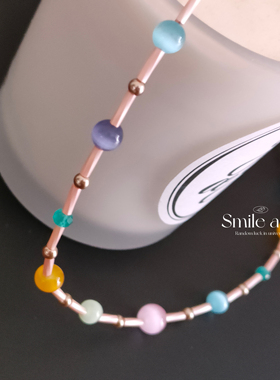 2026新款彩色串珠项链女ins小众设计感夏日多巴胺高级轻奢锁骨链