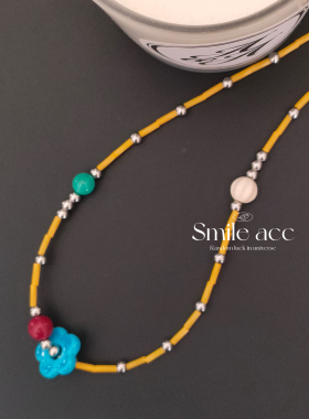 多巴胺蓝色小花串珠项链女ins小众个性洋气百搭春夏新款锁骨链