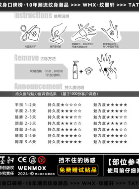纹墨轩 · ·WMX奇卡诺花式字永不屈服花臂草本纹身贴男款不反光
