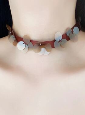 淑女立体手工亮片花朵丝带项链时尚优雅气质高级感ins风锁骨链女