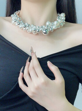 复古经典大小珍珠几何项链轻奢时尚欧美高级锁骨链ins冷淡风饰品
