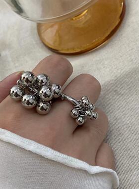 轻奢高级金属圆珠流苏开口戒指小众设计感时尚潮流ins风指环戒女