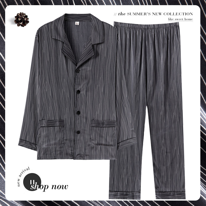 冰丝男士春秋季长袖仿真丝绸睡衣 乐姿梦睡衣/家居服套装