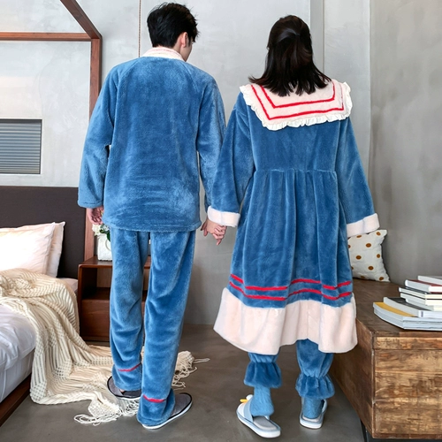 Утепленная фланелевая милая пижама для влюбленных, милый мультяшный коралловый бархатный удерживающий тепло комплект