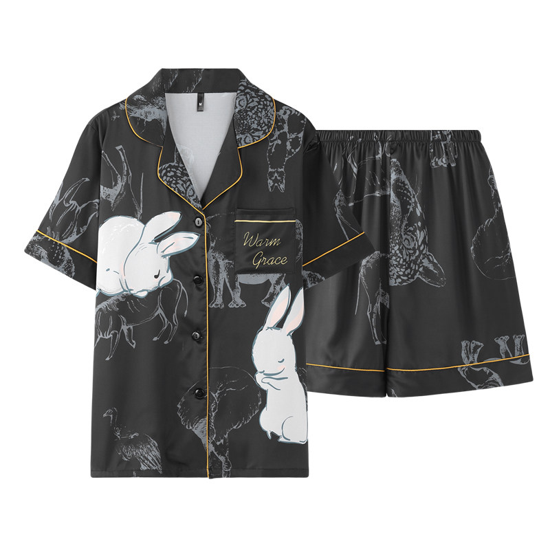 乐姿梦情侣睡衣女夏冰丝短袖可爱凉感型家居服套装男开衫丝绸套装,淘宝优惠券,粉丝福利购,淘宝优惠卷