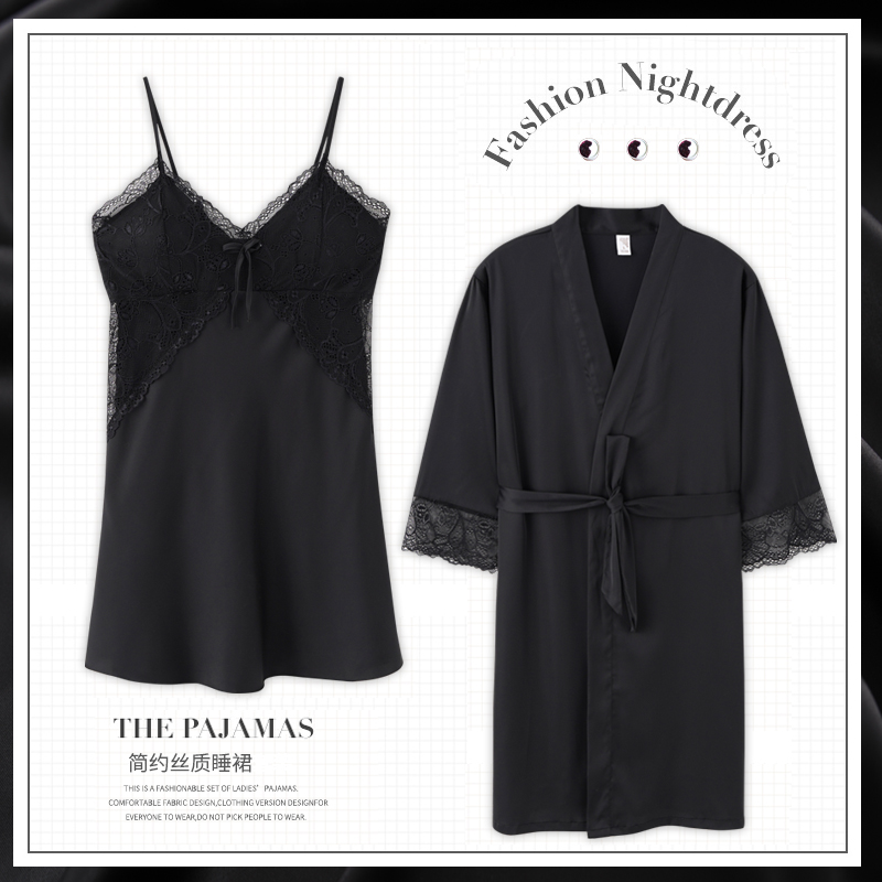 乐姿梦旗舰店情侣睡衣春秋冰丝女士性感吊带睡裙睡袍夏季丝绸男士高级感家居服2