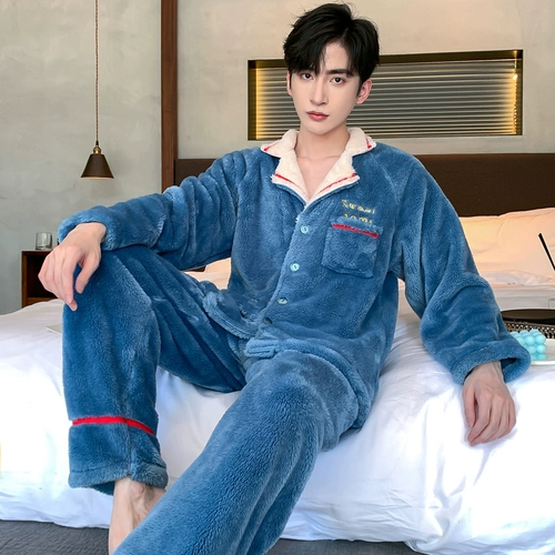 Утепленная фланелевая милая пижама для влюбленных, милый мультяшный коралловый бархатный удерживающий тепло комплект