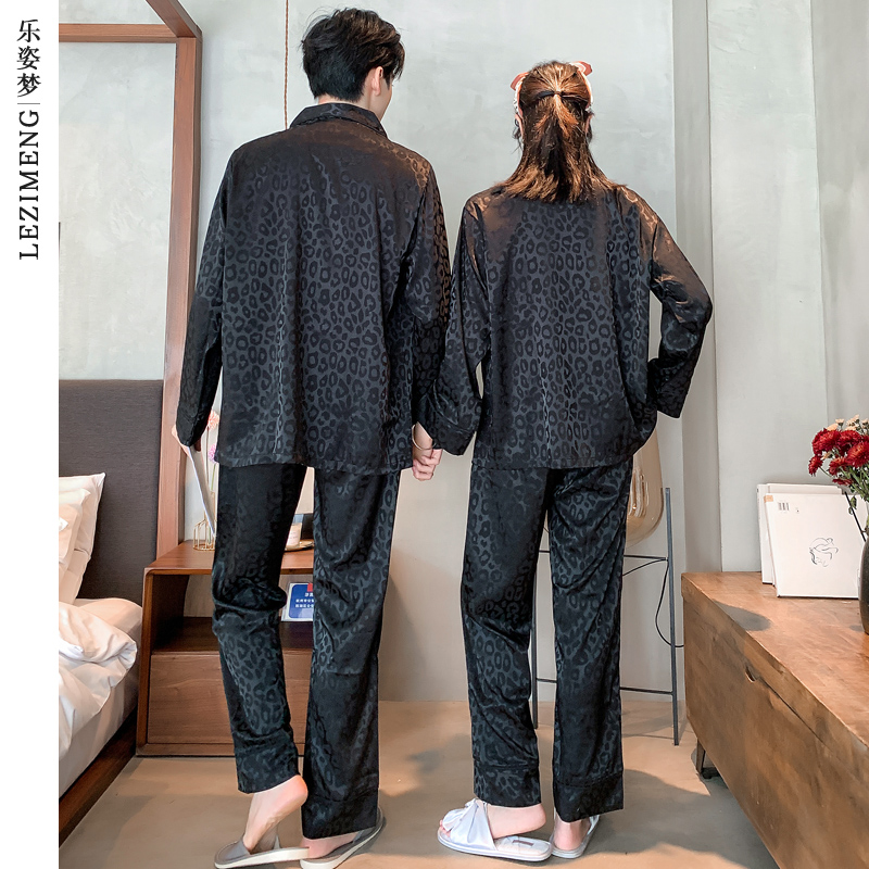 乐姿梦旗舰店乐姿梦春秋季冰丝情侣睡衣女薄款韩版洋气高级感丝绸男士两件套装2