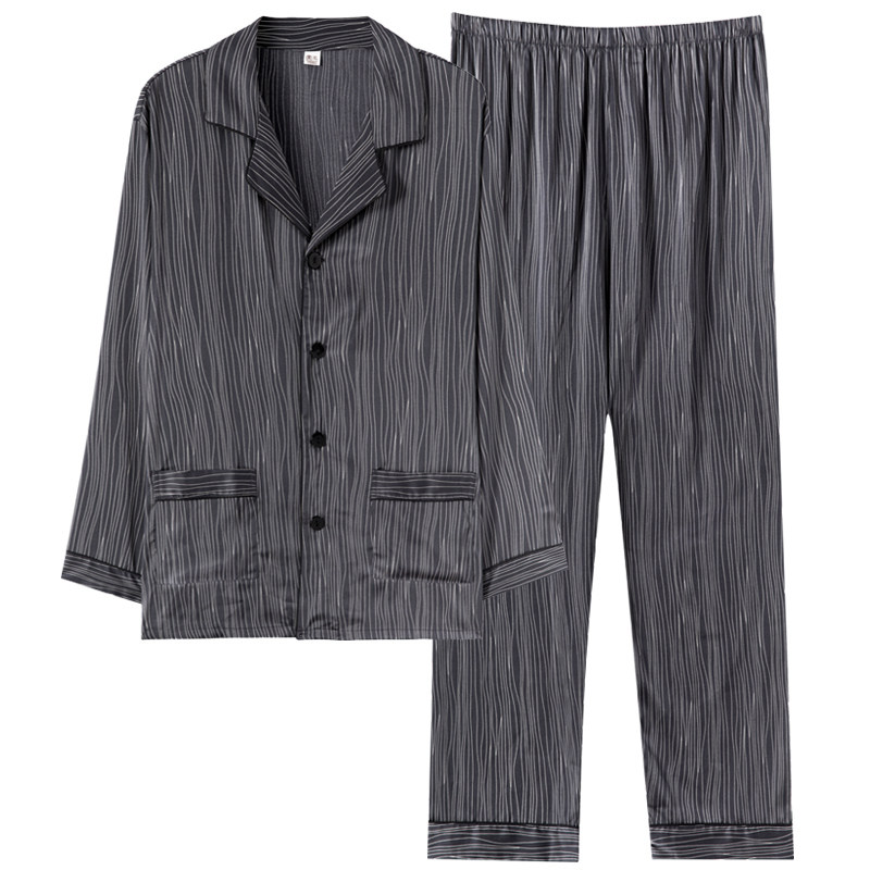 冰丝男士春秋季长袖仿真丝绸睡衣 乐姿梦睡衣/家居服套装