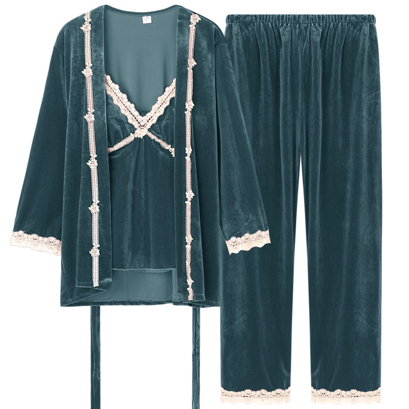 乐姿梦金丝绒情侣睡衣女秋冬季性感三件套装男士长袖高级感家居服,淘宝优惠券,粉丝福利购,淘宝优惠卷