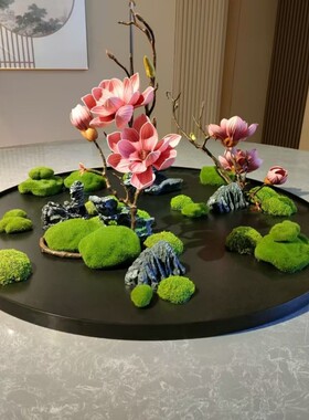 酒店餐桌中间装饰摆件造景转盘花