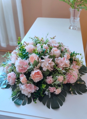餐桌花摆花酒店餐桌圆绣球牡丹花饭店大圆桌转盘仿真花装饰品摆i.