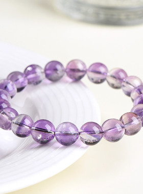 久雅水晶 7A级老矿紫兔毛圆珠手链 冰种紫色兔毛晶散珠手串 批发