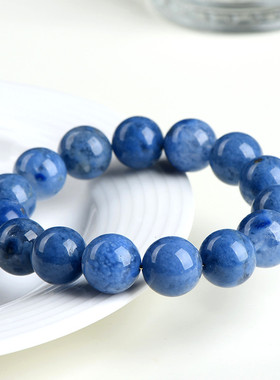 久雅水晶 7A级天然蓝线兔毛圆珠手链 蓝色细发晶散珠手串厂家直销