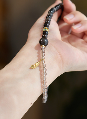 冰曜石银曜石双圈手链女好运手串手饰饰品轻奢高级感串珠工厂批发