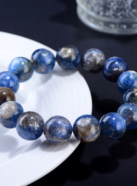 久雅水晶 天然老矿共生蓝晶石圆珠手链 蓝晶石双色散珠手串 批发