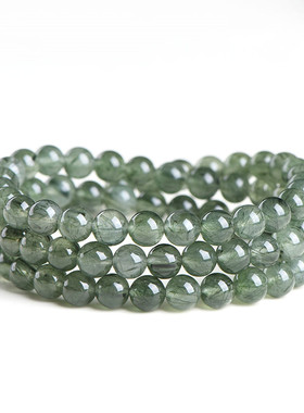 久雅水晶 天然浓郁绿发晶佛珠圆珠手链 满发绿色发晶散珠手串