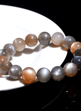 久雅水晶 天然多彩奶茶月光石圆珠手链 多色茶月光散珠手串 批发