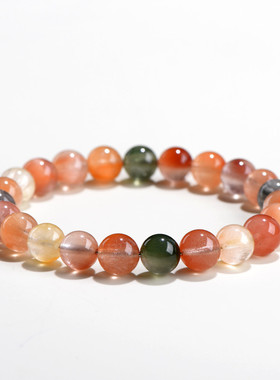 久雅水晶  天然浓郁款彩兔毛圆珠手链 深色彩兔毛散珠手串 批发