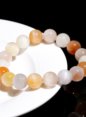 久雅水晶 天然7A香槟金色猫眼彩兔毛圆珠手链 彩色兔毛手链 批发