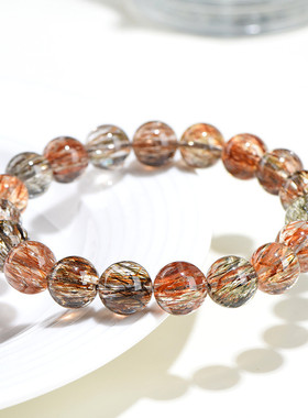 久雅水晶 天然7A级顺发黑金超七圆珠手链 顺发黑金超散珠手串批发