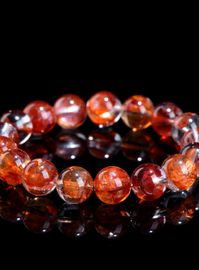 久雅水晶 天然芬达色胶花手链 火焰红胶花异象水晶俏色手串 批发
