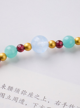 石榴石白玛瑙天河石海蓝宝玉髓手链串珠女士文玩佛珠手饰手串批发