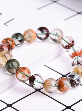 久雅水晶 天然花幽灵手链 彩幽灵手串 四季幽灵圆珠 DIY饰品 厂家