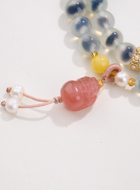 天然糖心玛瑙淡水珍珠蜜蜡盐源貔貅双圈手链串珠女手串手饰批发