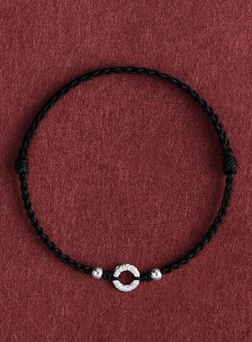 极细超细小圆满银平安扣红绳手链男女本命年平安好运编织手绳礼物