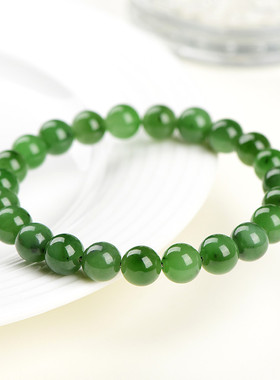 久雅水晶  天然碧玉手串 新疆绿色和田玉碧玉 俄罗斯碧玉圆珠手链