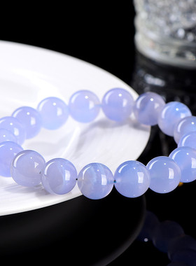 久雅水晶 天然蓝纹玛瑙圆珠手链 蓝色条纹玛瑙散珠手串 厂家直销
