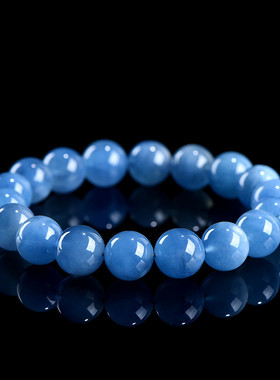 久雅水晶 天然共生海蓝宝圆珠手链  共生海蓝宝石散珠手串 批发