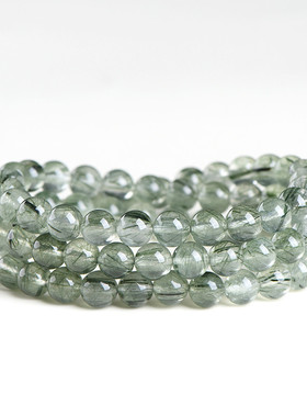 久雅水晶  天然冰体绿发晶佛珠圆珠手链 透体绿色发晶散珠手串