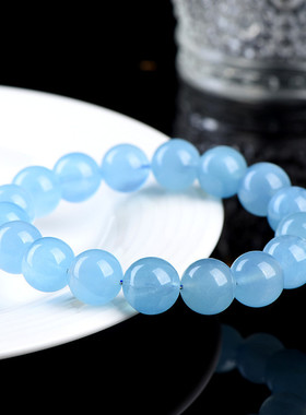 久雅水晶 天然奶油体海蓝宝圆珠手链 浅色海蓝宝散珠手串 批发