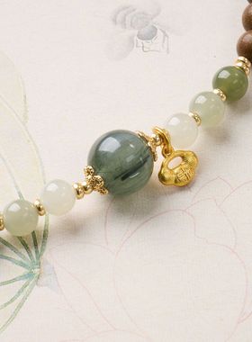 鹅梨合香珠和田玉绿发晶如意手链串珠女中草药材文玩手饰手串批发