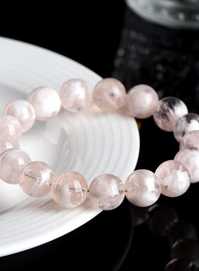 久雅水晶 天然粉色雪花幽灵圆珠手串白水体雪花幽灵手链 厂家直销