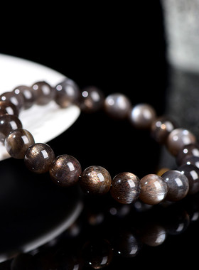 久雅水晶 天然7A级黑金骨干圆珠水晶黑黄月光单圈手串三轮骨干手