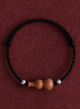 普陀山老桃木吉祥葫芦红绳手链男女好运珠本命年平安编织手绳手饰