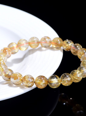 久雅水晶 天然金钛晶满体发晶圆珠手链  钛晶板发散珠手串 批发
