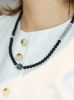 天然黑玛瑙灰月光手串叠戴三圈串珠小众男女情侣礼物设计感潮手链