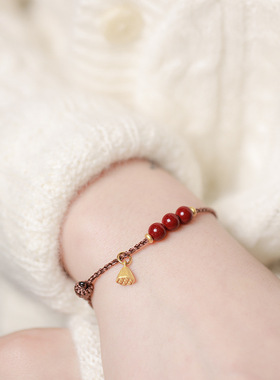 上岸好运莲莲朱砂莲蓬手链好运珠编织手绳女森系闺蜜送女友礼物