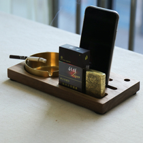 Black Walnuts Solid Wood Ashtrays High-end Office Home Brief Living Room Tea Table Creative Light Extravagant Brass Ashtrays