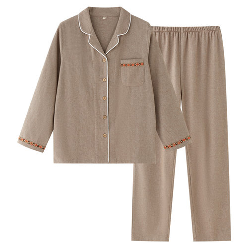 日系纯棉磨毛绒布睡衣套装秋冬女士全棉家居服情侣男长袖大码翻领 - 图3