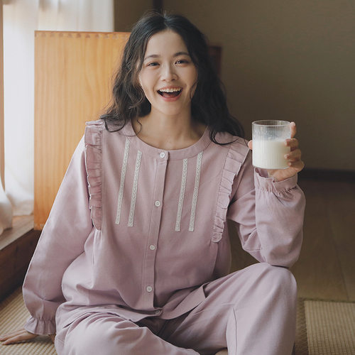 断码清仓-睡衣女春秋冬纯棉磨毛绒布全棉长袖家居服男 - 图2