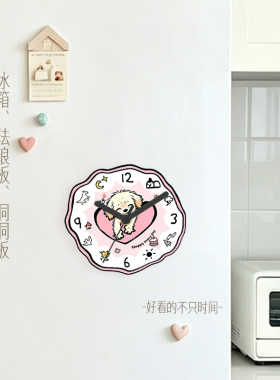 磁吸款钟潦草小狗小猫钟厨房高颜值创意冰箱贴挂钟墙上饰品异形钟